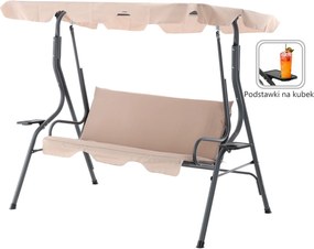 Garden Line ZÁHRADNÁ HOJDAČKA 170 x 110 x 153 CM TMAVOBÉŽOVÁ BEZ OPIERKY NA NOHY. S DRŽIAKMI NA POHÁRE