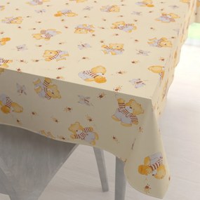 Biante Detský bavlnený obdĺžnikový obrus Sandra SA-730 Medvedíky a včielky na svetlo žltom 60x100 cm