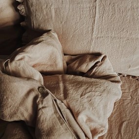 Terakotovohnedá ľanová elastická plachta Linen Tales, 180 x 200 cm