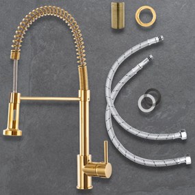 Gamma Spiral, stojanková drezová batéria s elastickou výlevkou, zlatá lesklá, GMA-BSL-GD