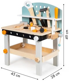 Drevená dielňa pre deti, stôl na náradie, 38 prvkov ECOTOYS