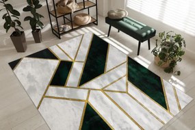 Koberec EMERALD exkluzívny 1015 glamour, styl marmur, geometrický fľaškovo zelený / zlatý