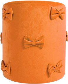 Oranžový zamatový taburet s mašľami Pouf Bow orange – 37*37*42 cm