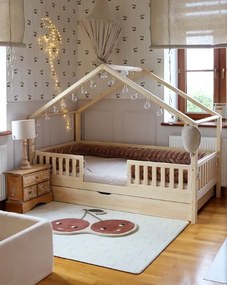 Masívna domčeková posteľ Housebed 90 x 190 cm s prístelkou - prírodná