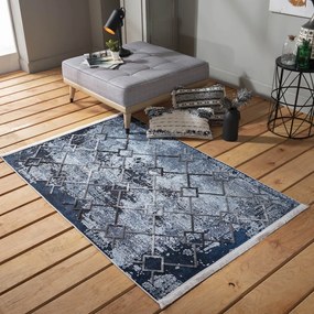 Fenomenálny modrý vzorovaný koberec v škandinávskom štýle