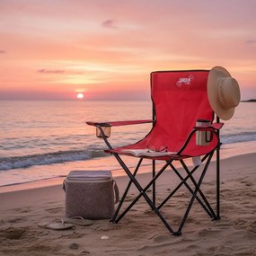 Turistická skladacia stolička červenej farby