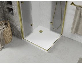 Mexen Lima Duo, sprchový kút 70 (dvere) x 70 (dvere) cm, 6mm číre sklo, zlatý profil + SLIM sprchová vanička biela 5cm + zlatý sifón, 856-070-070-50-02-4010G