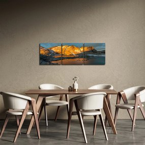 Obraz vysokohorskej krajiny (s hodinami) (90x30 cm)