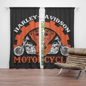 Sablio Záves Harley-Davidson motor Čierne pozadie: 2ks 140x250cm