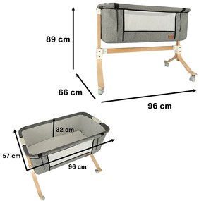 IKO Detská postieľka na kolieskach sivá – drevená konštrukcia