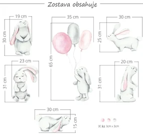 Nálepka na stenu Pastelové zajačiky, pink