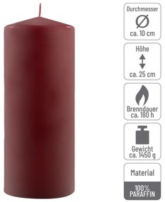 Sada stĺpových sviečok, 25 cm, Ø 10 cm, vínová, 4 ks