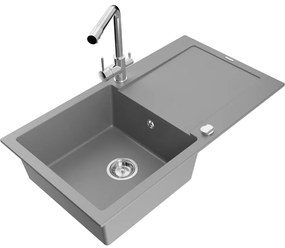 Mexen Leo, drez granitový 900x500x190 mm, 1-komorový a chrómová batéria Duero, šedá, 6501-71-671600-00