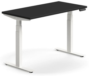 Výškovo nastaviteľný stôl QBUS, rovný, 1200x600 mm, biely rám, čierna