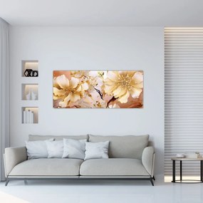 Obraz - Zlaté kvety (120x50 cm)