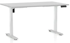 Výškovo nastaviteľný stôl OfficeTech B, 140 x 80 cm, biela podnož, svetlo sivá