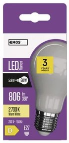 EMOS LED žiarovka Filament E27, A60, 5,9 W, teplá biela