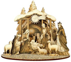 AMADEA Drevený skladací betlehem sépiový 3D 20 cm