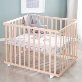 Detská ohrádka na kolieskach v prírodnej farbe 100x75 cm Jumbo Twins – Roba