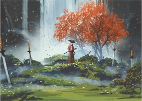 Sklenený obraz - Ilustrácie záhrady mečov (70x50 cm)
