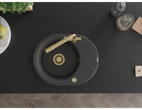 Mexen Kevin, drez granitový 586x458x190 mm, 1-komorový a zlatá Duero batéria, čierna - strieborná metalíza, 6517-76-671600-50