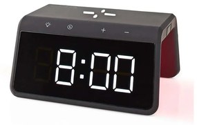 Nedis WCACQ30BK - Budík s LCD displejom a bezdrôtovou nabíjačkou 15W/230V čierna NE0547