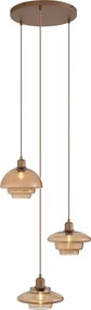 Retro závesná lampa tmavý bronz s jantárovými tienidlami 3-svetelná - Smokey
