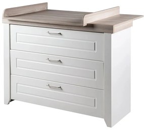 Biela nízka detská komoda v dekore brestu s prebaľovacím pultom 120x98 cm Felicia – Roba