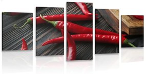5-dielny obraz doska s chili papričkami