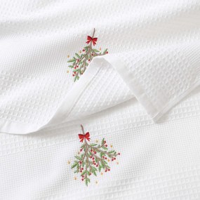 Goldea vianočná kuchynská vaflová utierka s výšivkou - imelo na bielom 50 x 70 cm