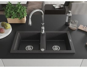 Mexen Mario, 2-komorový granitový drez 820x436x161 mm a drezová batéria Savita, čierna škvrtnitá, 6504-76-672601-00