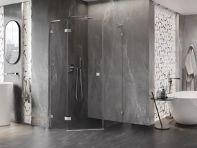 Mexen Lunar, L päťuholníkový sprchový kút naklápací doľava 90 x 100 cm, 8mm číre sklo, oceľový profil, 831L-090L-100P-97-00-L