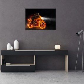 Sklenený obraz - Motorkár s plameňmi (70x50 cm)