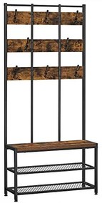 Vešiak na kabáty a botník, čierna farba, 184x84x30cm