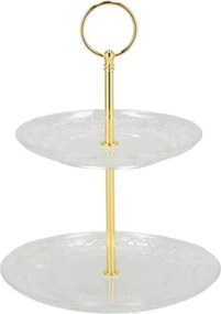 Sklenený 2-poschodový etažér Cake transparent - Ø 18/ Ø 15*24 cm