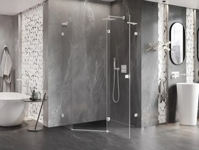 Mexen Lunar, L pravý výklopný päťuholníkový sprchový kút 100 x 80 cm, 8mm číre sklo, biely profil, 831L-100P-080L-20-00-P