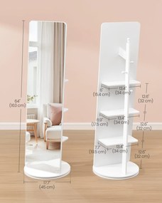 SONGMICS stojanové zrkadlo, otáčateľné o 360°, 163 x 45 cm, oblá biela