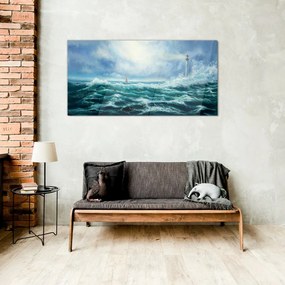 Skleneny obraz Búrka vlny maják
