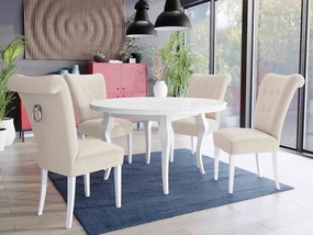 Stôl Julia FI 120 so 4 stoličkami ST65, Farby: biela, Farby: chrom, Farby:: biely lesk, Potah: Magic Velvet 2250