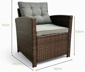 Set dvoch záhradných kresiel z technoratanu SFS020-SC - tmavo hnedé + sivé vankúše