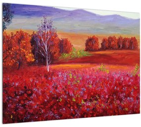 Sklenený obraz červenej krajiny (70x50 cm)