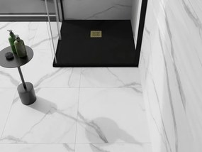 Mexen Stone+, štvorcová vanička z minerálneho kompozitu 100 x 100 cm, čierna, zlatá lesklá krytka, 44701010-G