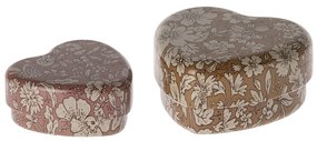 Maileg Plechová mini krabička Heart Ocher/Heather Blossom – set 2 ks