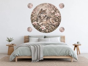 Odpočívajúci vlk medzi magnóliami elegantné okrúhle nálepky na stenu do spálne arch 46 x 46 cm