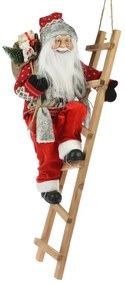 Vánoční figurka Santa Clause na žebříku Mikolaj 65 cm červená