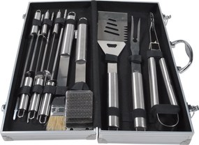 Nehrdzavejúce grilovacie náradie v hliníkovom kufríku BestBerg BBBQ-12BT / 12 ks / strieborná/čierna