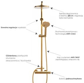 Erga Dubaj, sprchová súprava s pákovou batériou a dažďovou hlavicou 23 cm, zlatá lesklá, ERG-YKA-BP.DUBAJ23-GLD