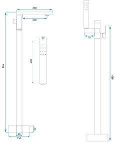 Rea Tery, voľne stojaca batéria s ručnou sprchovou súpravou h-885, zlatá matná, REA-B5307