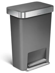 Obdĺžnikový pedálový kôš 45 l, šedý plast/nerez, sivá