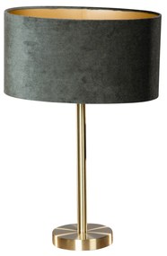 Stolová lampa mosadz s oválnym zamatovým tienidlom zelená 35 cm - Simplo